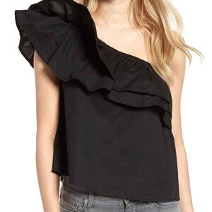 Sincerely Jules NWT Black Cotton Double Ruffle One Shoulder Everly Top Sz L